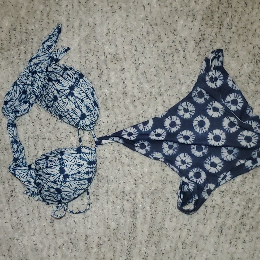 Sofia~ bathing suit blue and white design medium